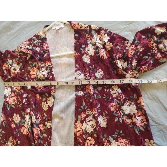 Womens Small Duster Cardigan Dark Floral Velour Pockets Maroon Lularoe - Picture 8 of 9